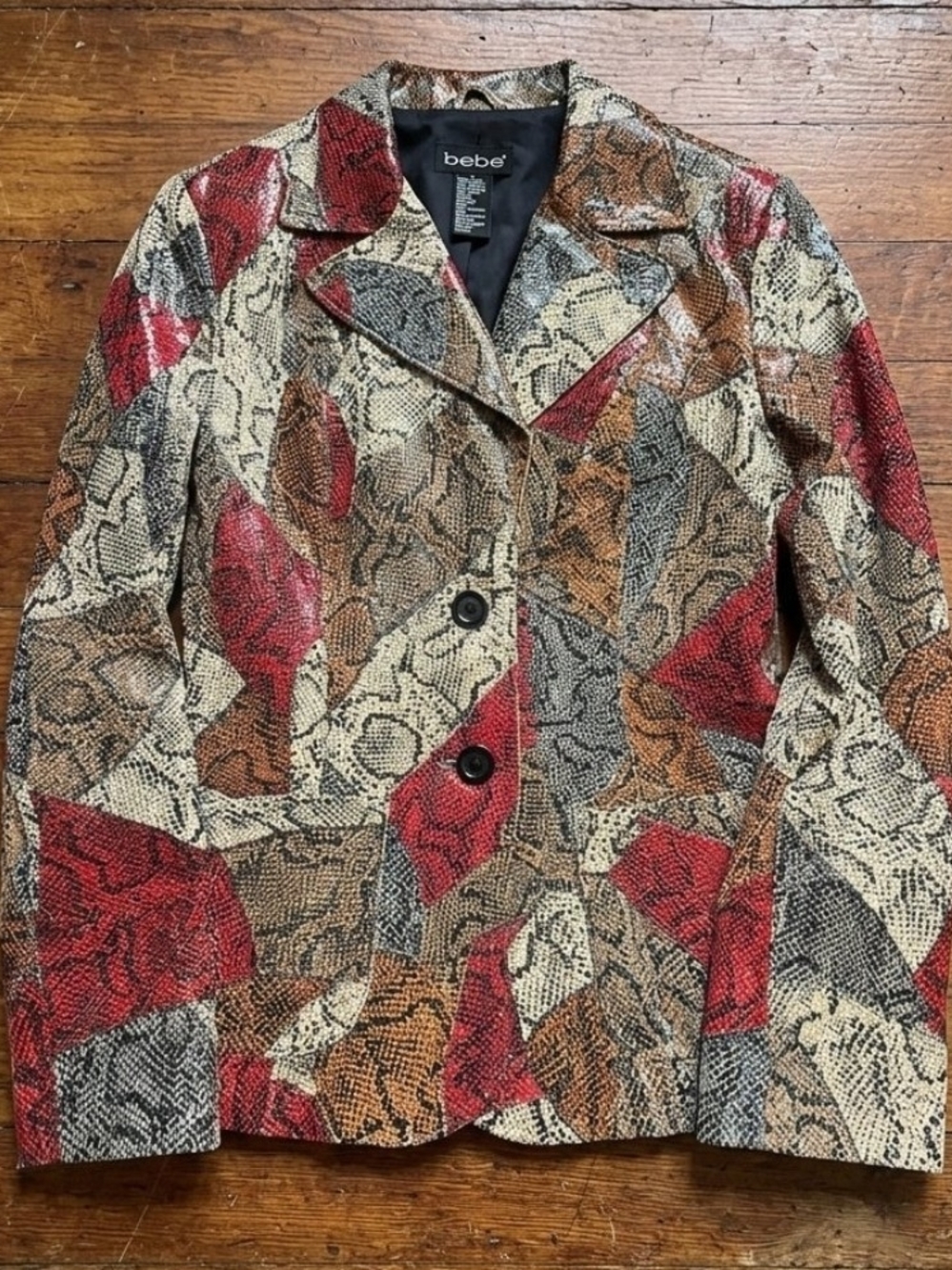 Bebe Multicolor Snake Patchwork Blazer - Red, Tan, Black & Cream